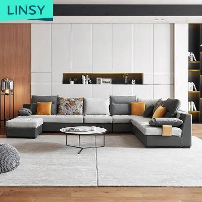 Linsy Modern Wood Living Room Furniture Sectional Fabric Sofa Set