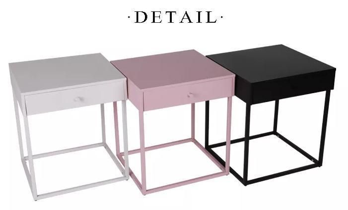 Bedroom Teapoy Designs Metal 4 Legs Bedside Table Nightstand with 1 Drawer