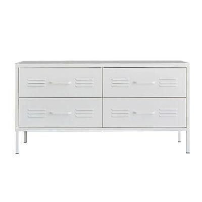 Modern White Metal TV Stand Cabinet with 4 Drawer Storage