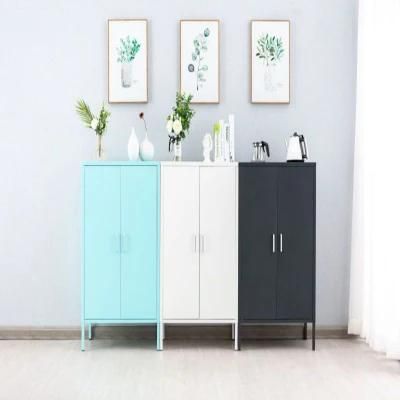 Multi-Function TV Stand Blue Metal Storage Vertical Cabinet with Swing Metal Door