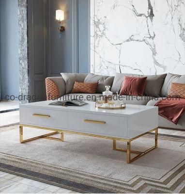 Fashion Luxury Home Furniture Wooden Coffee Table with Metal Legs