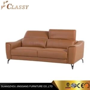 Wide Home Living Room Leather Sofa with Polished Metal Stainless Steel Legs