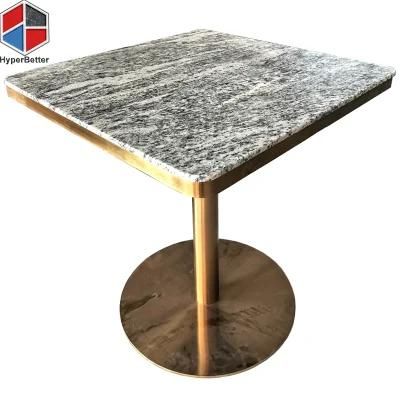 OEM ODM Viscont White Grey Granite Restaurant Table Tops Golden Stainless Steel Trim and Base