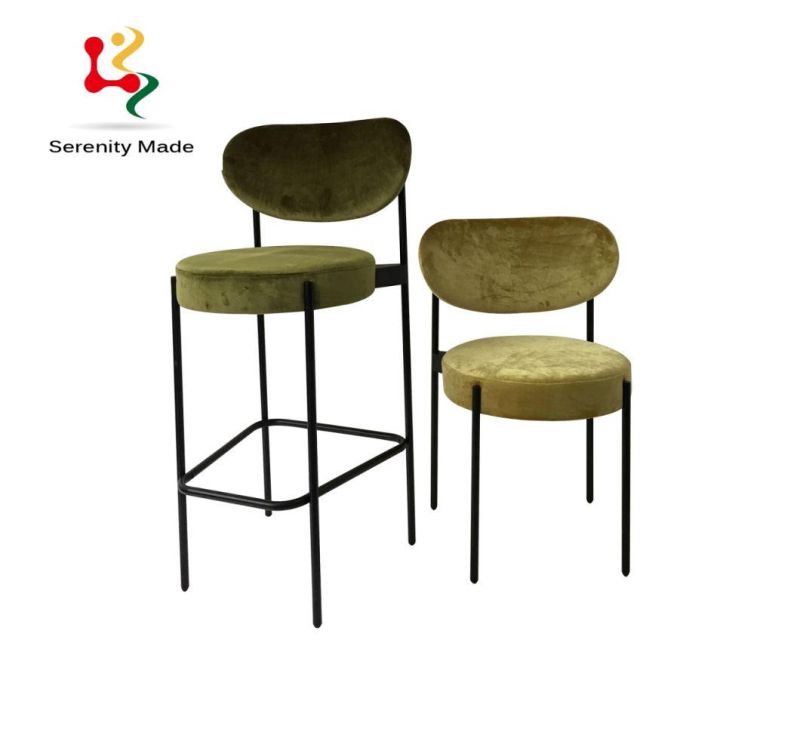 High Quality Coffee Shop Outdoor Furniture Round Velvet Upholstered Metal Frame Dining Chairs