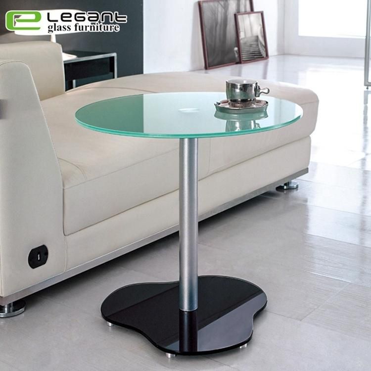 Black Tempered Glass Round Side Table with Stainless Steel Frame