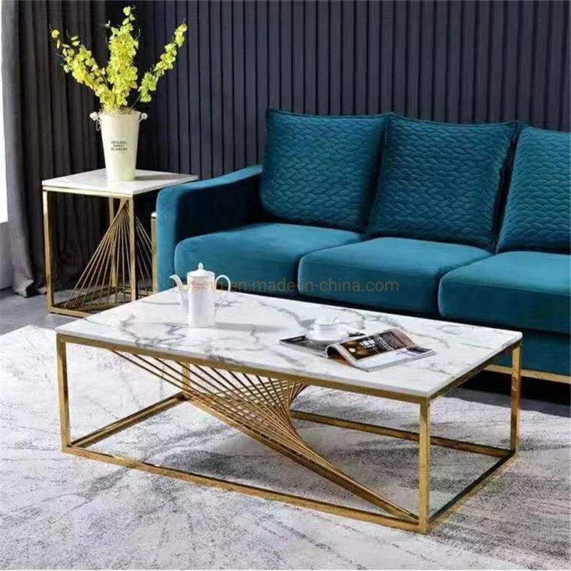 Modern Table Set Living Room Black Marble Top Table Glass Table with Drawer Gold Coffee Table