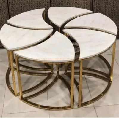 Whirl Shape Luxury Modern Square Marble Coffee Table Dining Table with Brass Metal Base