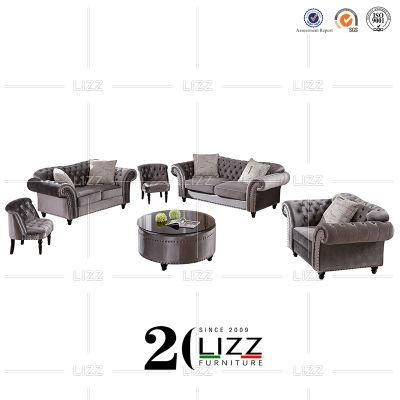 European Leisure Style Velvet Cheserfield Home Funriture Luxury Sectional Fabric Couches Sofa Set