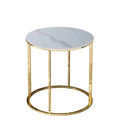 Nova Hot Sell Simple Luxury Living Room Round Slate Side Table with Gold Metal