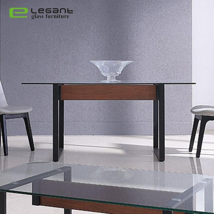 Clear Glass End Table with Solid Wood