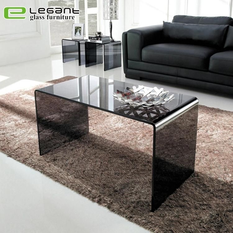 Modern Black Clear Glass Nest of Table Factory Price