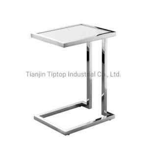Living Room Stainless Steel End Table with Tempered Glass Top Side Tea Table