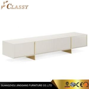 Living Room TV MDF Cabinet with White Polished Stainless Steel Base