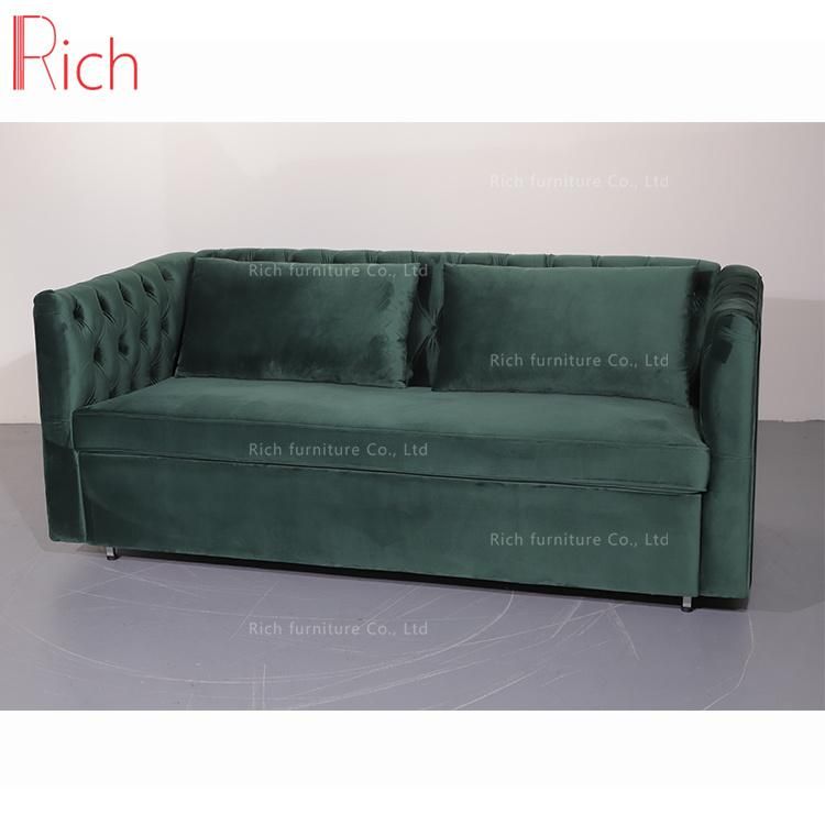 Green Velvet Fabric Sleeper Bed Living Room Airbnb Apartment Sofa Sleeping Bed