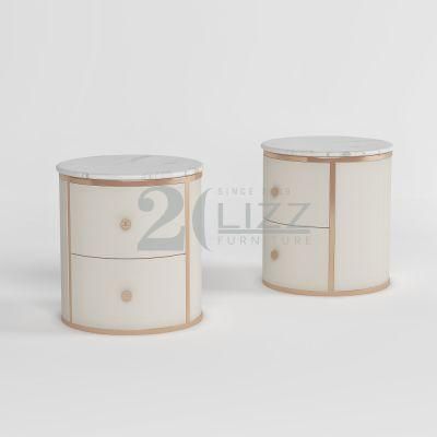 Italian Modern Design Home Furniture Set Luxury Double Wooden Drawers Night Stand Villa Bedroom Leather Beside Table