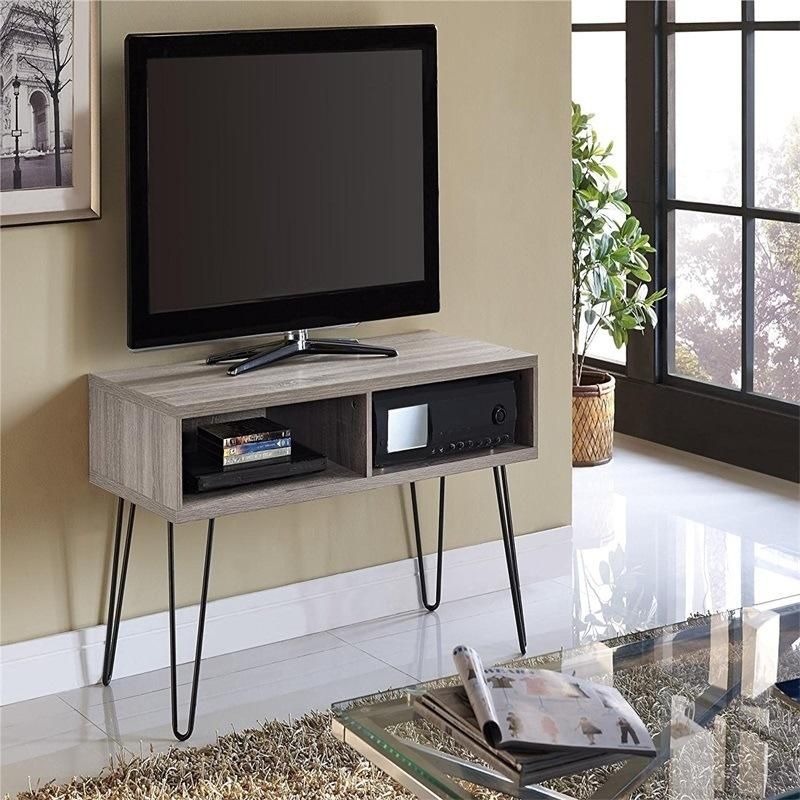 Cable Holes Reserved Wooden TV Stand with Metal Feet