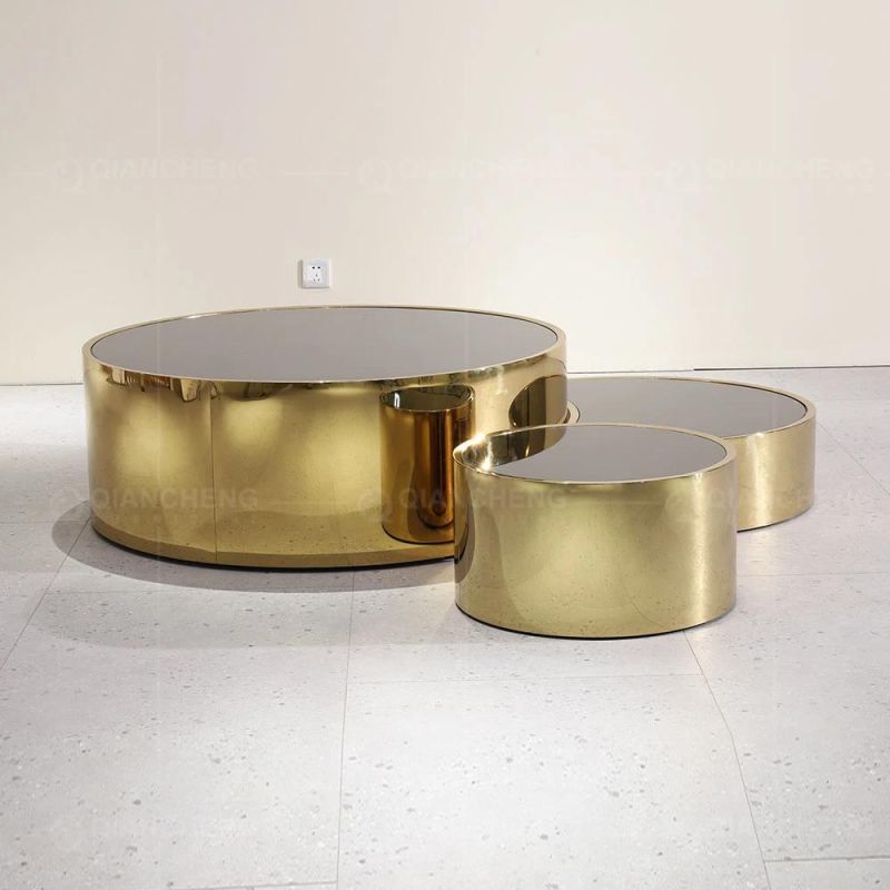Hot Sale Rose Gold Shinny Living Room Furniture Modern Coffee Table Set
