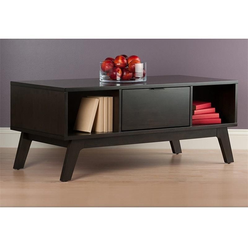 Dark Rectangular Wooden Coffee Table with a Drawer