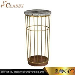 Modern Round Marble Side Table with Metal Base