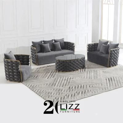 Modern Style Chinese Furniture 1+2+3 Seater Velvet Sofa Set with Metal Frame