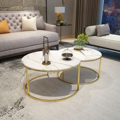 Classical Marble Coffee Table Living Room Creative Golden Tea Table Stainless Steel Size Round Combination Coffee Table