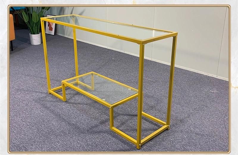 Customized Load-Bearing Double-Layer Glass and Metal Side Table 0296