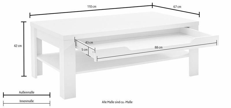 White Two-Layer Wooden Coffee Table with a Drawer