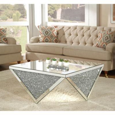 Crushed Diamond Vintage Furniture Wood Mirrored Glass Center Coffee Table Silver Table for Living Room and Hotel