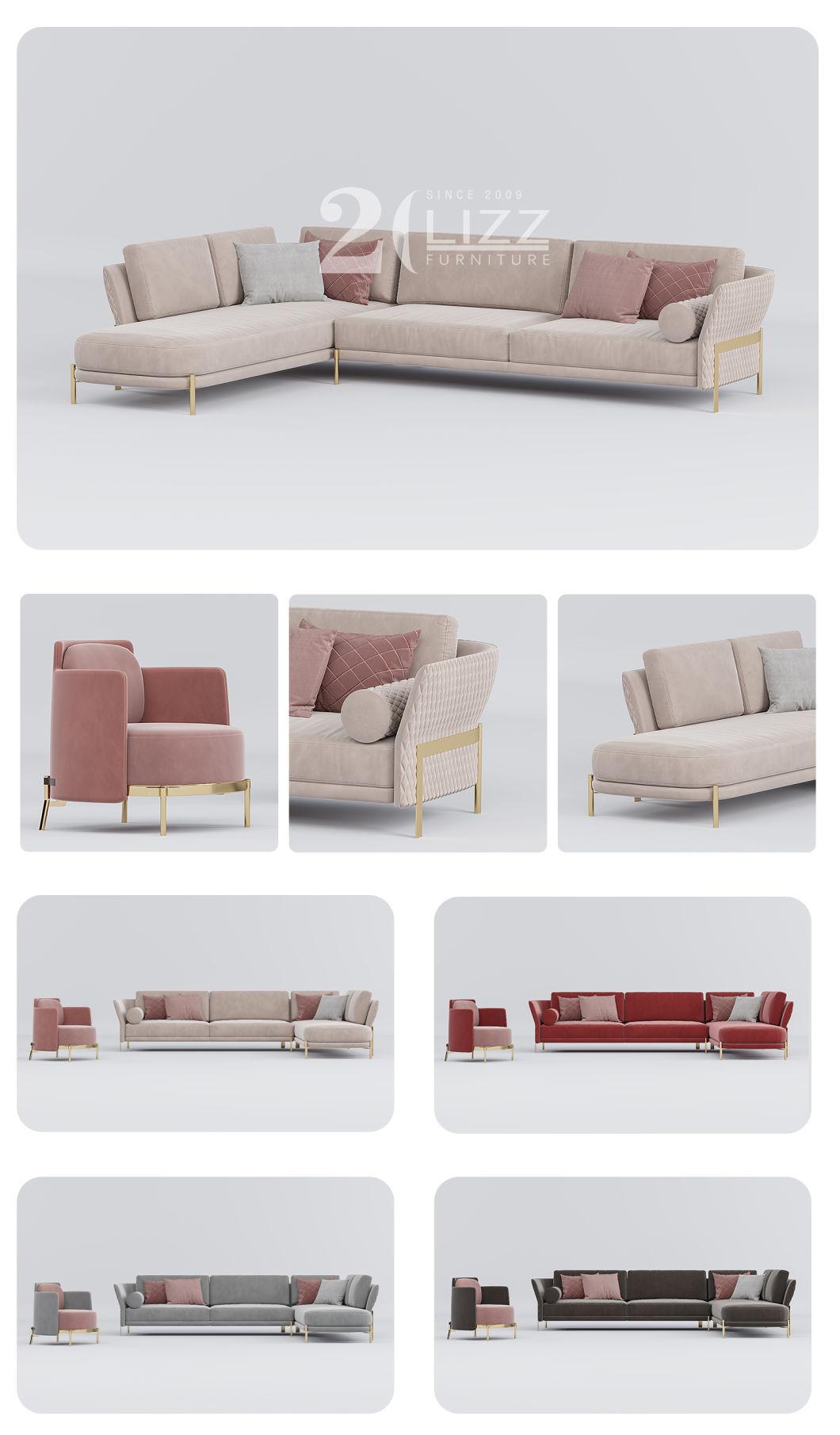 European Popular Design Modular Hotel Office Furniture Leisure Velvet Fabric Red Sofa with Metal Legs