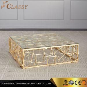 Luxury Living Room Furniture Glass Coffee Table with Gold Steel