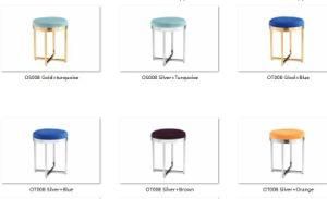 Modern Design Luxury Elegant Exterior Velvet Covered Softness Golden Stainless Steel Legs Stool Ottoman