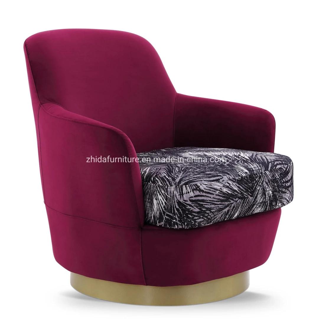 Metal Frame Leisure Chair Blue Velvet Armchair in Living Room