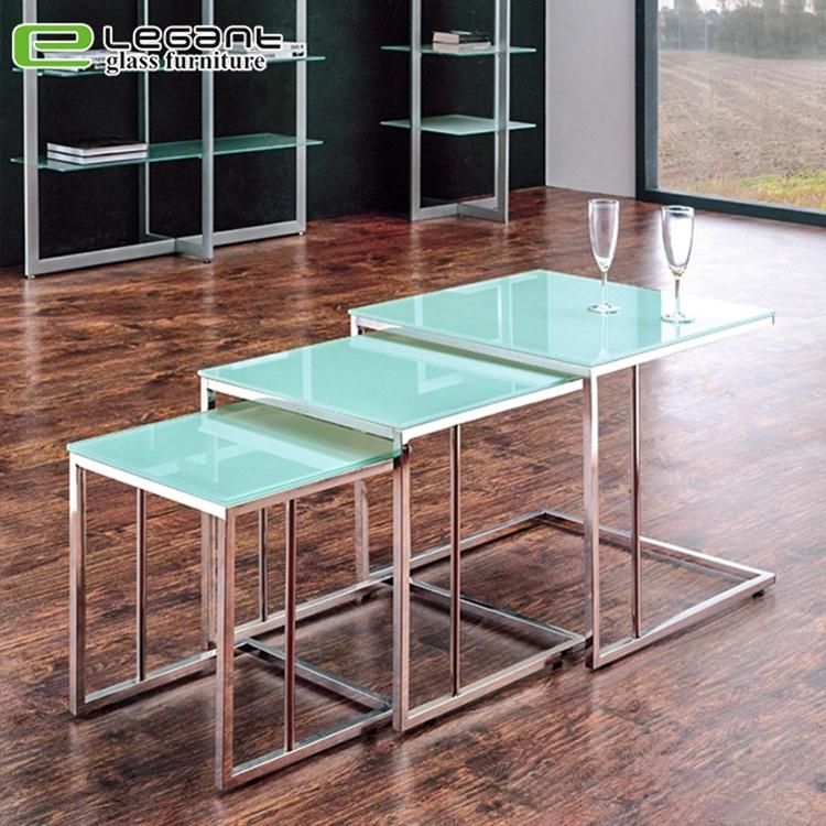 Modern Square Tempered Glass Top Coffee Table Center Table Set