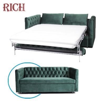 Green Velvet Fabric Sleeper Bed Living Room Airbnb Apartment Sofa Sleeping Bed