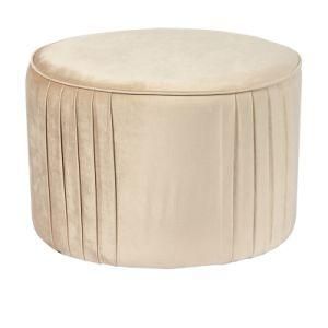 Knobby Velvet Drape Upholstered Round Stool Ottoman Pouf