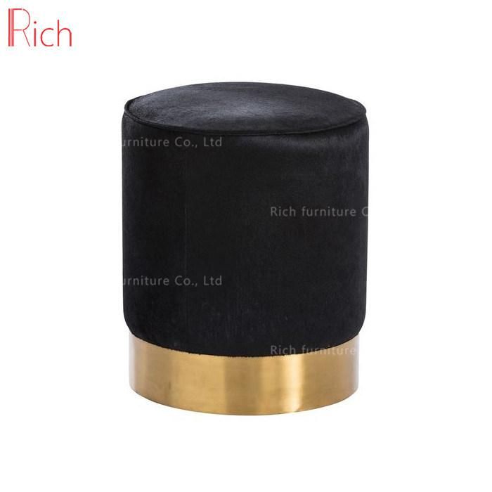 Colorful Round Velvet Bar Footstool with Golden Base Ottoman Pouf