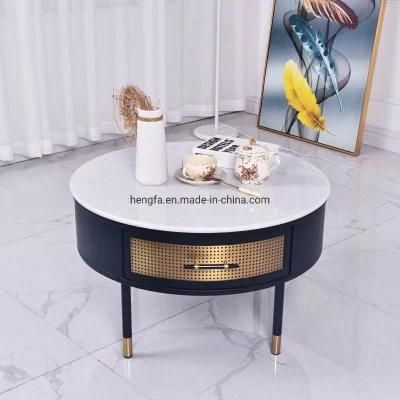 Modern Furniture Metal Hardware Marble Coffee Table with Drawers