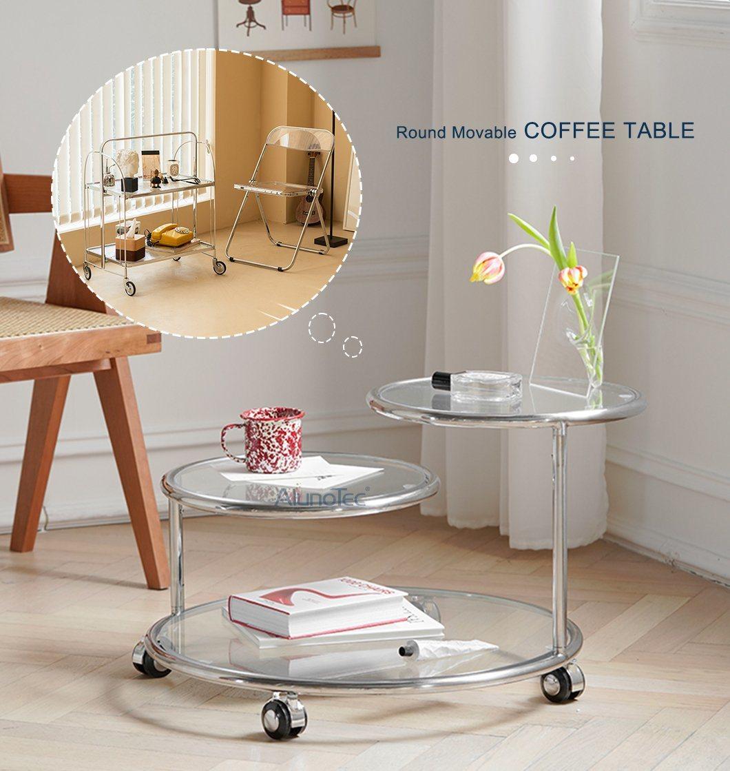 Best Price Rotating Coffee Table with Tempered Glass Double Shelf