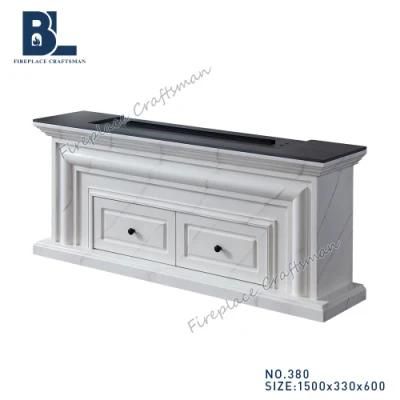 Multi Color Flame Decoe Water Steam Electric Fireplace TV Stand with Marble Top and White Wooden Mantel Cabinet