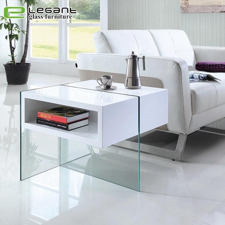 Glass Coffee Table with Painted MDF Base