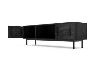Boho Furniture Full Black Wooden Rattan TV Stand for Living Room