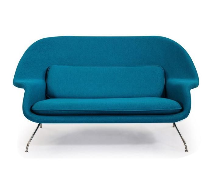 Modern Blue Velvet Love Seat Sofa