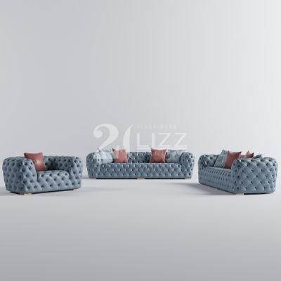 Chesterfield European Style Tufted Design Modern Living Room Furniture Genuine Leather Sofa