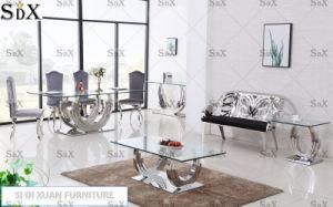 Modern Living Home Furniture Design Stainless Steel Glass Coffee Tea Table