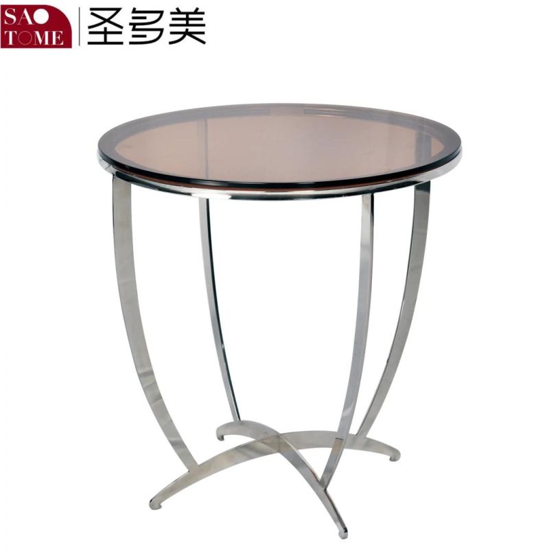 Modern and Popular Living Room Hotel Stainless Steel Black Glass Round End Table