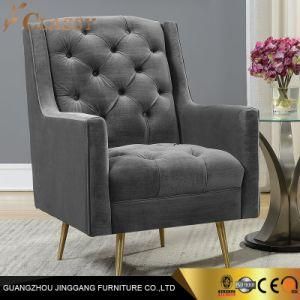 Modern Grey Wingback Chair Velvet Accent Chair in Gold-Tone Stainless Steel Legs