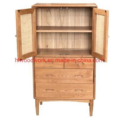 Oak Wood Cabinets with Rattan Door Natural Color Hotel Furniture Hotel Cabinets