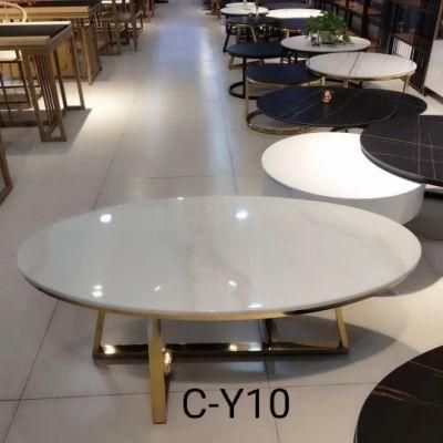 Hot Sale Low Price Light Luxury High Quality Coffee Round Marble Dining Tables with 304 Stainless Steel Legs