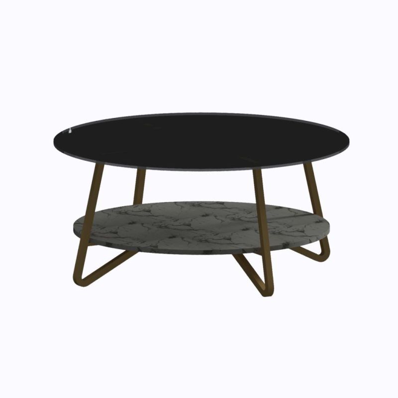 Jshommie Modern Design Round Shape Metal Material Marble Top Coffee Table Set