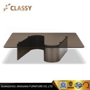 Hotel Livingroom Metal Curve Based Rectangular Glass Top Coffee Table